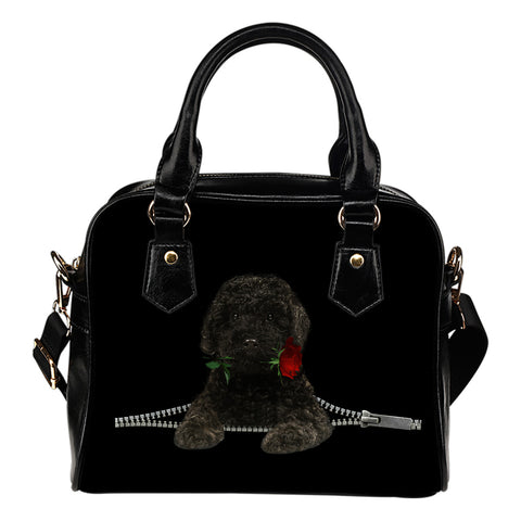 Labradoodle Black Rose Zipper Shoulder Handbag