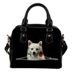 German Spitz Rose Zipper Shoulder Handbag