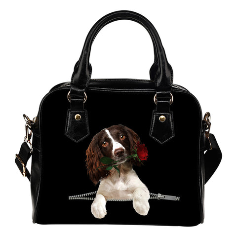 English Springer Spaniel Rose Zipper Shoulder Handbag