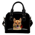 Finnish Spitz Rose Zipper Shoulder Handbag