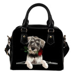 Schnauzer Rose Zipper Shoulder Handbag