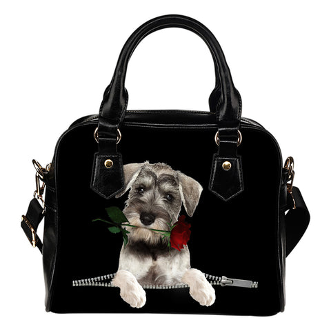 Schnauzer Rose Zipper Shoulder Handbag