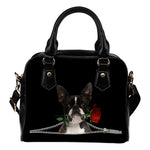 Boston Terrier Rose Zipper Shoulder Handbag