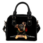 German Shepherd Rose Zipper Shoulder Handbag