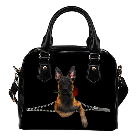 Belgian Shepherd Rose Zipper Shoulder Handbag