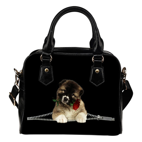 Caucasian Shepherd Dog Rose Zipper Shoulder Handbag