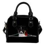 Border Collie Rose Zipper Shoulder Handbag