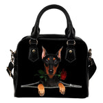 German Pinscher Rose Zipper Shoulder Handbag