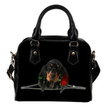 Black and Tan Coonhound Rose Zipper Shoulder Handbag