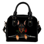 German Pinscher Rose Zipper Shoulder Handbag