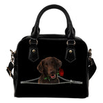 Flat-Coated Retriever Rose Zipper Shoulder Handbag