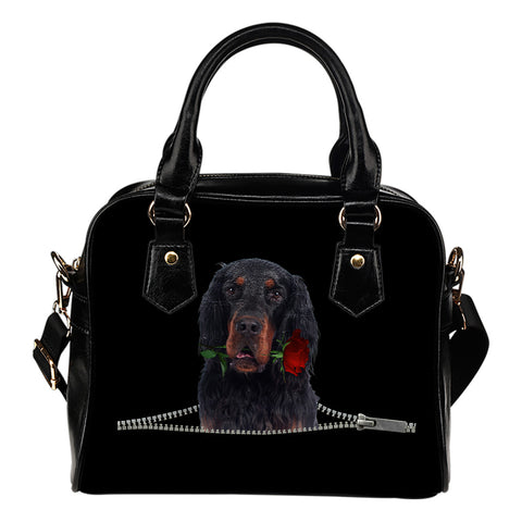 Gordon Setter Rose Zipper Shoulder Handbag