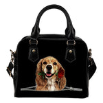 Cocker Spaniel Rose Zipper Shoulder Handbag