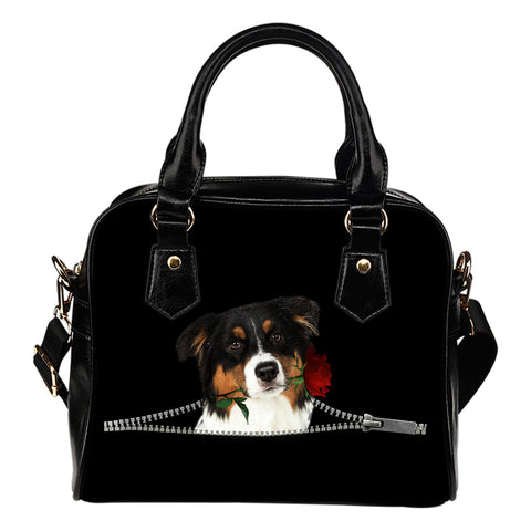 Australian Shepherd Rose Zipper Shoulder Handbag