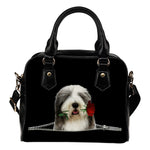 Bearded Collie Rose Zipper Shoulder Handbag