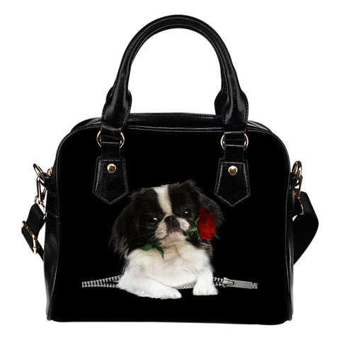 Japanese Chin Rose Zipper Shoulder Handbag