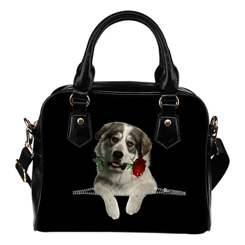 Great Pyrenees Rose Zipper Shoulder Handbag