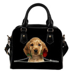 English Cocker Spaniel Rose Zipper Shoulder Handbag