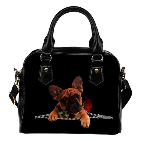 French Bulldog Rose Zipper Shoulder Handbag