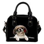 Shih Tzu Rose Zipper Shoulder Handbag