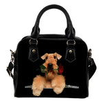 Airedale Terrier Rose Zipper Shoulder Handbag