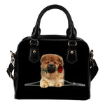 Chow Chow 2 Rose Zipper Shoulder Handbag