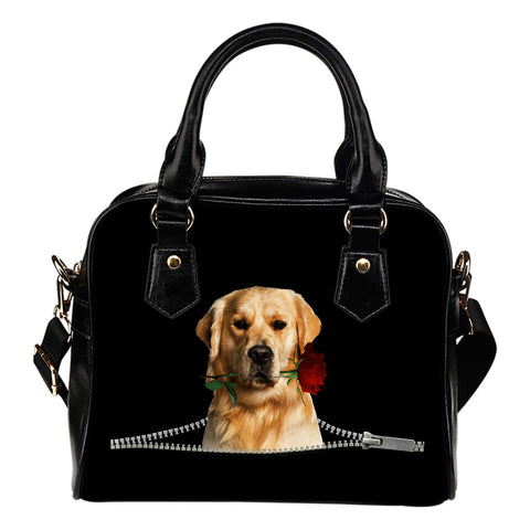 Golden Retriever Rose Zipper Shoulder Handbag