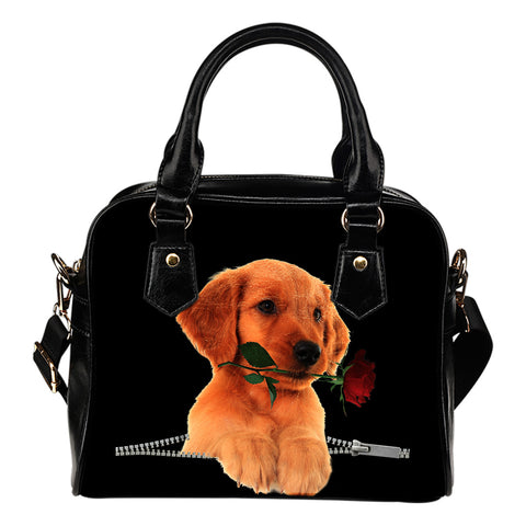 Golden Retriever Rose Zipper Shoulder Handbag