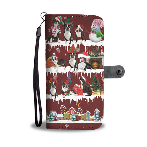 Boston Terrier Snow Christmas Wallet Case