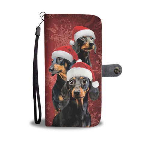 Dachshund Santa Hat Christmas Wallet Case