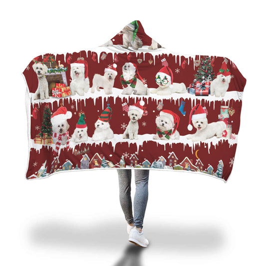 Bichon Snow Christmas Hooded Blanket