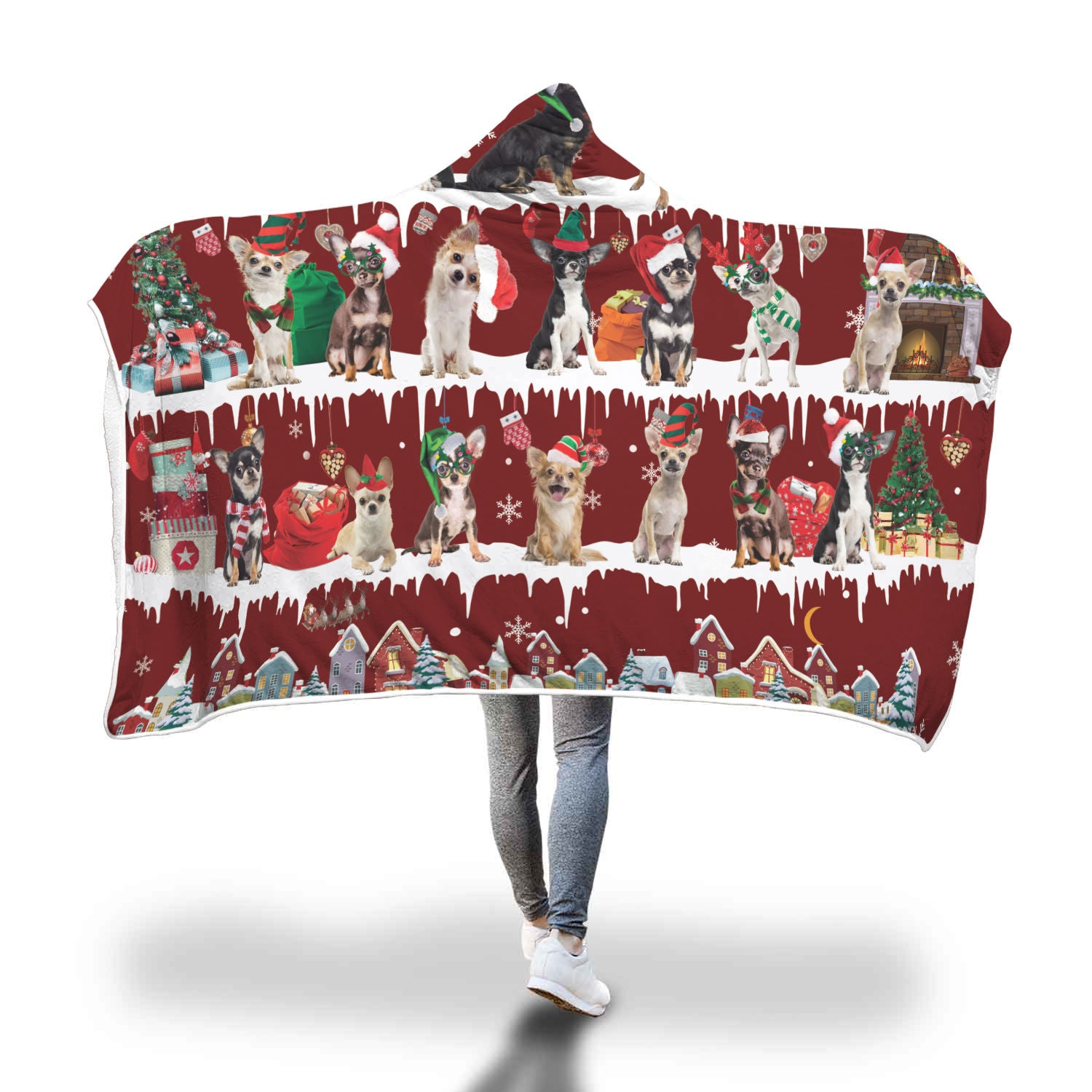 Chihuahua Snow Christmas Hooded Blanket