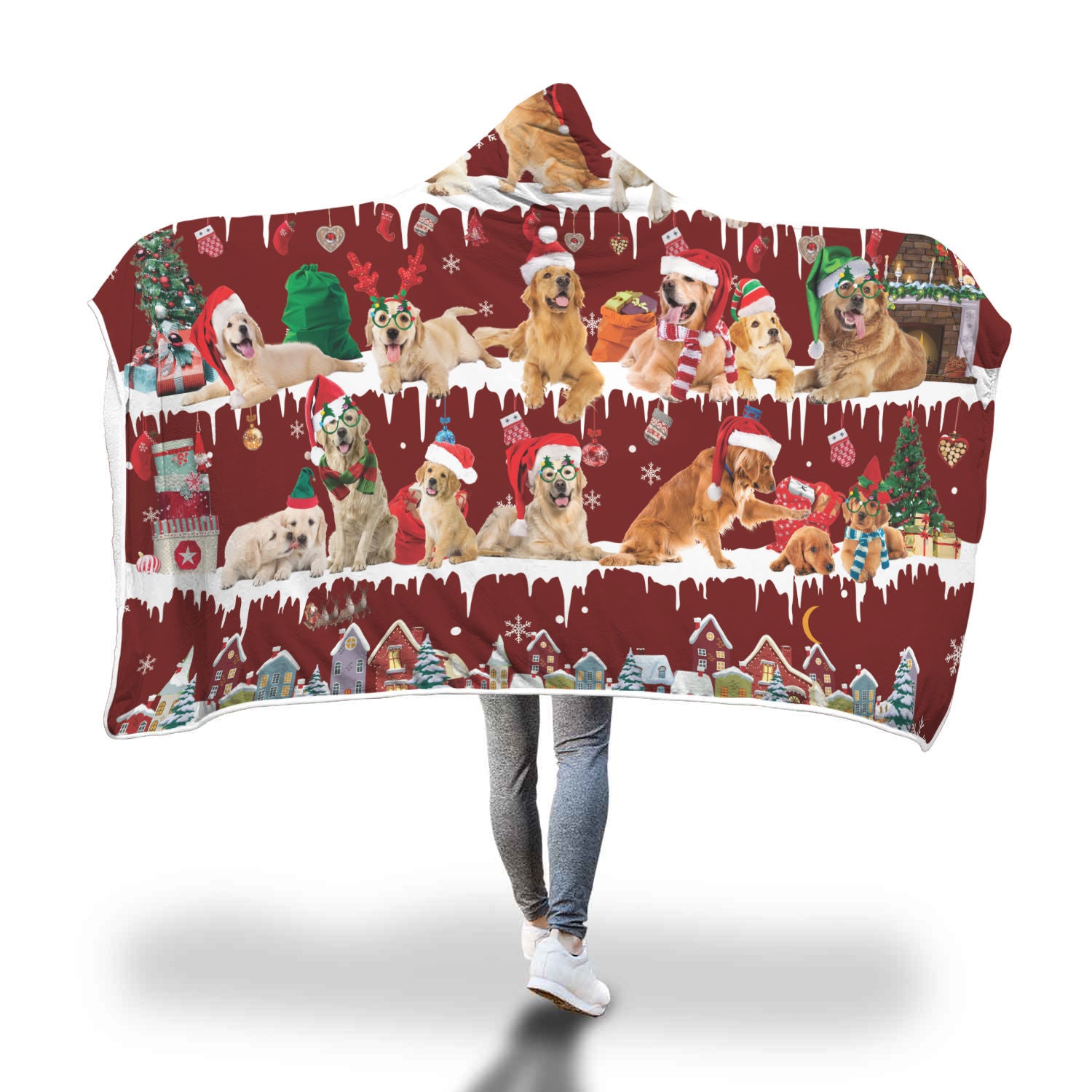 Golden Retriever Snow Christmas Hooded Blanket