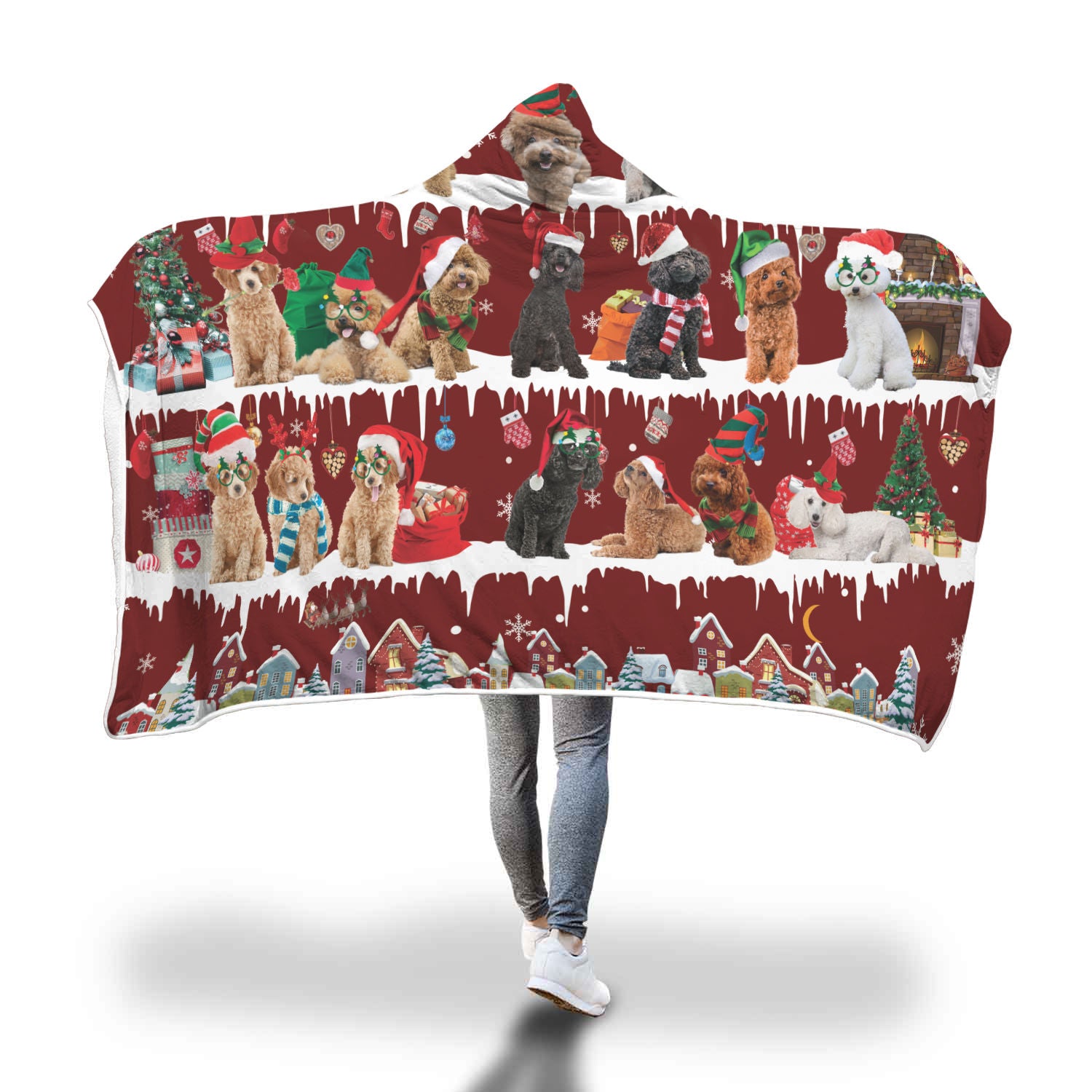 Poodle Snow Christmas Hooded Blanket