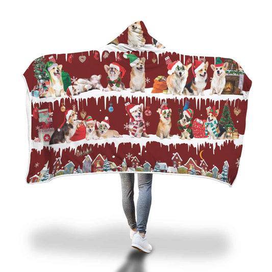 Welsh Corgi Snow Christmas Hooded Blanket