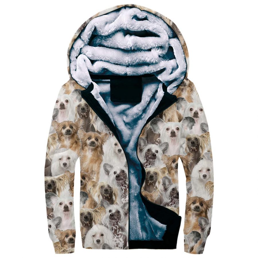 Chinese Crested Dog Full Face Fleece Hoodie