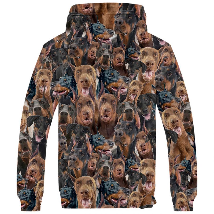 Doberman Pinscher Full Face Fleece Hoodie