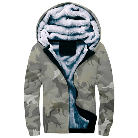 Malinois Dog Camo Fleece Hoodie