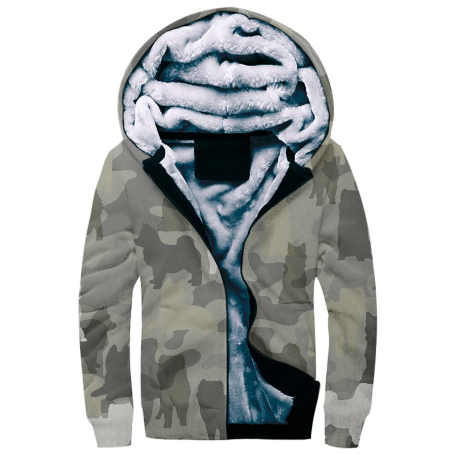 Pomsky Dog Camo Fleece Hoodie