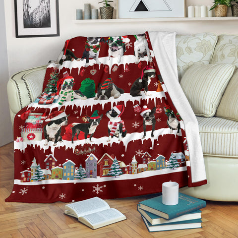 Boston Terrier Snow Christmas Blanket