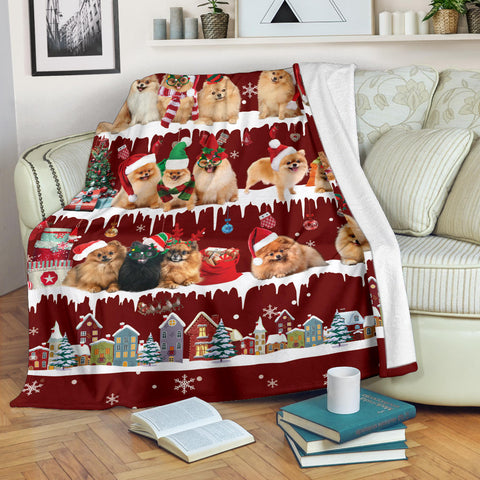 Pomeranian Snow Christmas Blanket