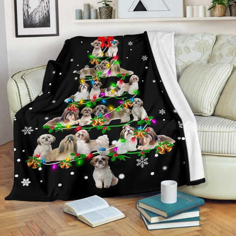 Shih Tzu Christmas Tree Blanket