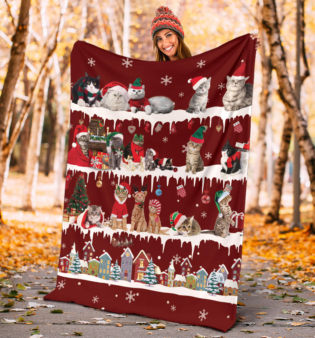 Cat Snow Christmas Blanket