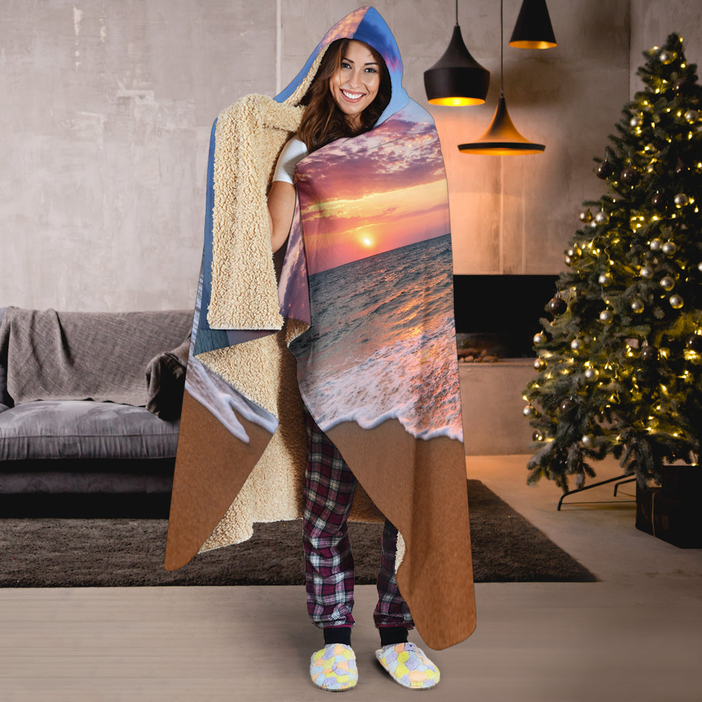 Beach Sunset Hooded Blanket